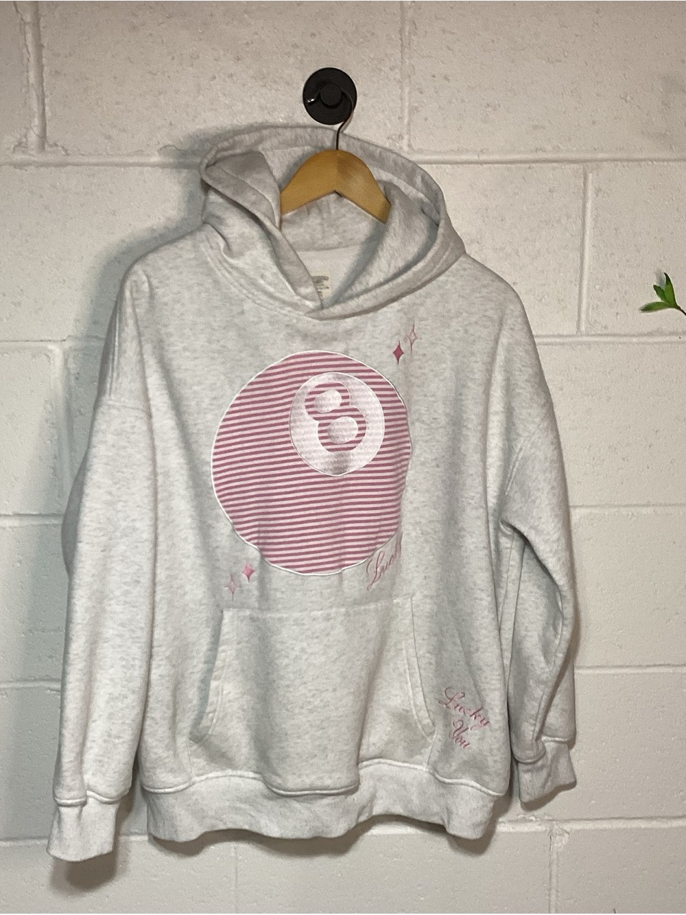 Sun-kissed Coconut Lucky You Light Gray Hoodie Sweatshirt with Pink Graphic